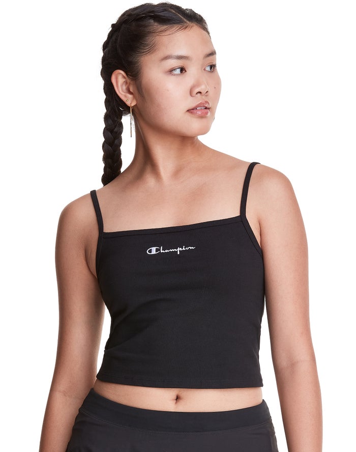 Champion Cropped Cami - Naisten Mustat T-Paita - Suomi 5068347-XU